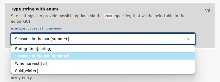 Screenshot of a site setting field of type enum