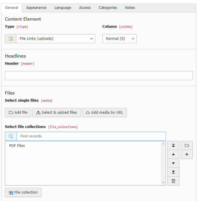 A file links content element